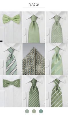 several different types of ties are shown in multiple pictures, one is green and the other is white