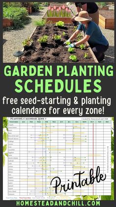 a garden plot with the words gardening schedules and free seed starting and planting calendars for every zone