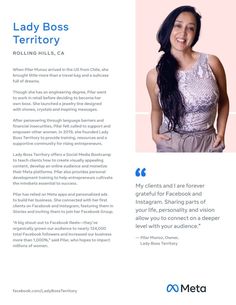 a brochure with an image of a woman in a silver dress and the words lady boss territory