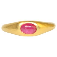 This handcrafted gypsy ring is a true standout, featuring a radiant 0.60ct oval cabochon ruby set in luxurious 22K yellow gold. Its matte hammered finish complements the vibrant ruby, making it a perfect piece for the discerning jewelry lover. The ring’s tapered band with rounded inner edges ensure both style and comfort for all-day wear. Our ruby gypsy ring makes a statement on its own, but also pairs beautifully with other gypsy rings for a stacked look. - Size: 6 1/4 - Center Stone: 0.60ct ov Ruby Set, Light Blue Sapphire, Modern Engagement Rings, Modern Ring, Sapphire Stone, Fine Jewelry Collection, Three Stone Rings, Oval Cabochon, Jewelry Lover