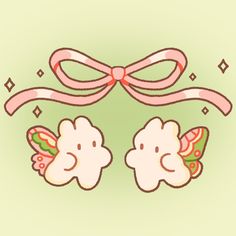 an image of two cute little angels with bows on their heads and ribbons in the shape of hearts