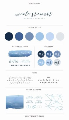 the blue and white watercolor palette is shown in this graphic style, which includes different colors