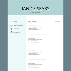 a clean and professional resume template with blue accents on the front, in light green