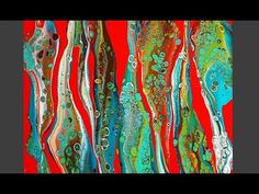 an abstract painting with red, blue and green colors on it's surface is featured in this image