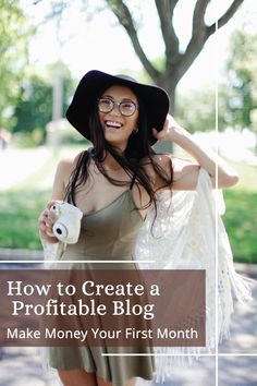 a woman in a dress and hat holding a coffee mug with the words how to create a