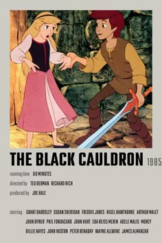 the black cauldron poster from disney's animated film, princess aurora and prince aurora