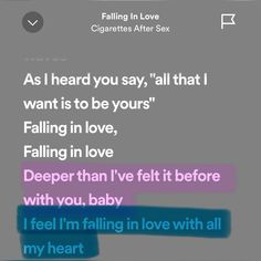 the text on the phone says, as i heard you say, all that i want is to be yours falling in love