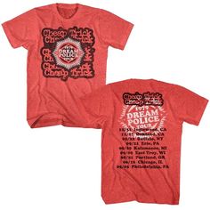 Cheap Trick Men's T-Shirt by American Classics This Illinois-based rock group founded in 1973, in a roundabout way they first found fame in Japan before more widespread acclaim. Cheap Trick still are renown live performers, they have toured consistently, well over 5,000 gigs til now. From Budokan to I want you to Want Me, Cheap Trick's songs have garnered much radio air-time. If you have ever been to a Cheap Trick show you'll instantly recognise the energy - they know how to rock a show. This vintage-style Cheap Trick Dream Police Tour Men's T-Shirt looks like it came from an old-school gig in the 80's and I want you to want this tee!    What's included:   Red Heather printed t-shirt  Available in sizes (S, M, L, XL, 2XL, 3XL, 4XL, 5XL)  Officially licensed apparel  Made of quality 35% cot Cheap Trick, Music Tees, Tour Merch, Rock Concert, Concert Tees, Gift For Music Lover, Tee Shirt Homme, Music Concert, Vintage Band