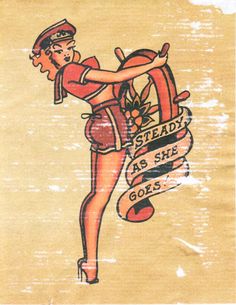 a drawing of a woman holding a bag with the words steady as she goes on it