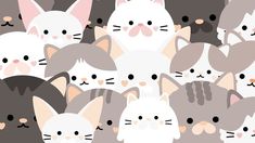 a bunch of cats that are all together on a gray and white background with black dots