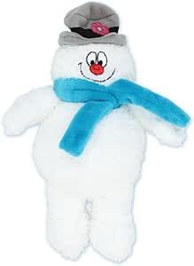 a white stuffed animal with a blue scarf and hat on it's head,