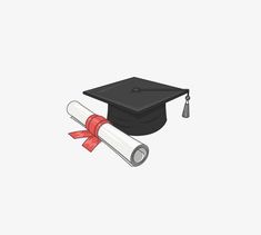 a graduation cap and diploma with a red ribbon