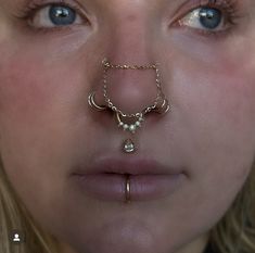 a close up of a person with a nose ring