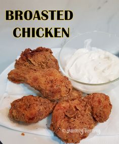 fried chicken on a plate with ranch dip