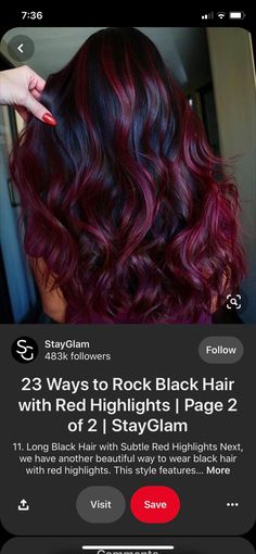 Black And Maroon Hair Peekaboo, Grey And Red Hair Color Combos, Pink Peekaboo Hair, Black Hair With Red Highlights, Mahogany Hair, Red Hair With Blonde Highlights, Peekaboo Hair Colors, Hair Color Mahogany