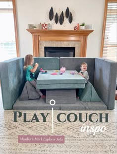 two children playing with toys on a couch