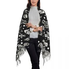 Introducing our Spellweaver's Shawl, a mesmerizing accessory perfect for those with a flair for the mystical and occult. This enchanting scarf features an intricate witch pattern and delicate tassels, adding a touch of magic to your outfit. Prepare to be amazed by the luxuriously soft spun polyester material of our incredible scarves! Our generous scarves measure a remarkable 28 inches by 77 inches, providing you with ample coverage and endless styling possibilities. Designed for the modern witc Witch Pattern, Magic Witch, Winter Scarves, Modern Witch, Tassel Scarf, Fall Scarves, Scarf Women, Shawl Wrap, Look Chic