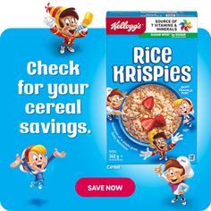 two cereal boxes with cartoon characters on the front and back covers, one for rice krispies