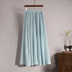 Olivia Mark - Cotton and Linen Skirt in Various Colors - High-Waisted Solid Color Cotton and Linen Midi Skirt Pleated Long Skirt, Pleated Maxi Skirt, Elegant Ladies, Half Skirt, Elegant Skirt, Half Sleeve Dresses, Long Skirts, Linen Style, Pleated Maxi