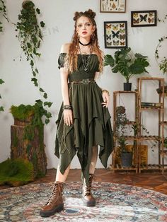 Dress Medieval, Fest Outfits, Asymmetrical Hem Dress, Medieval Dress, Fern Green, Fairy Costume, Fairy Dress