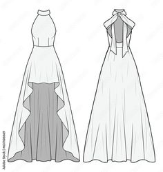 the front and back views of a wedding dress