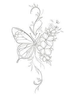 a drawing of a butterfly with flowers on it