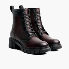 Women's Coda High Heel Zip-Up Boot In Black Cherry Leather - Thursday Oxford Boots Women's, Thursday Boots Women, Leather Combat Boots Women, Thursday Boot Company, Thursday Boots, Combat Style, Boot Companies, Womens Combat Boots, Clothes Shopping