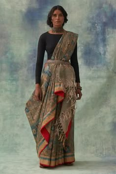 Shop for Kasturi Kundal Grey Padmini Kalamkari Tussar Silk Saree for Women Online at Aza Fashions Kalamkari Dresses, Saree Styling, Angrakha Style, Saree Women, Grey Saree, Saree Draping, Kalamkari Saree, Saree For Women, Sarees Silk