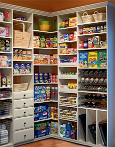 an open pantry with lots of food in it and the caption reads, dream pantry only minus all the crapy food even the baking sheets have their own space