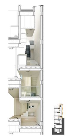 an architectural drawing shows the interior and exterior of a house with multiple levels to each level