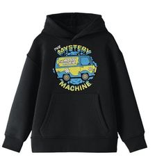 Join the gang and solve some mysteries with this Scooby Doo sweatshirt. The hoodie features an image of Fred’s van painted red and blue to become the mystery machine. The sweatshirt comes in black with a double-lined hood and a pouch pocket. Fans of the Scooby Doo cartoon series will love this fun design. Scooby Doo Mystery Machine, Scooby Doo Cartoon, Mystery Machine Van, Vans Painted, The Mystery Machine, Mystery Machine, Scooby Doo Mystery, Adventure Life, Cartoon Series