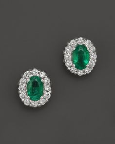 Bloomingdale's Emerald and Diamond Oval Stud Earrings in 14K White Gold - 100% Exclusive Oval Stud Earrings, Sterling Silver Jewelry Rings, Hammered Hoop Earrings, Exclusive Jewelry, Emerald Earrings, Pearl Earrings Dangle, Emerald Jewelry, Diamond Pendant Necklace, Colored Pencil