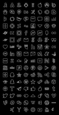 the different types of logos are drawn in white ink on a black background, and there is