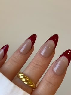 Almond Nails Red, Red French, Wedding Nail, Minimalist Nails, Dream Nails, Nail Polishes, Chrome Nails