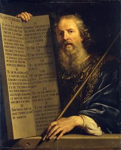 a painting of a man holding a large sheet of paper with writing on the side