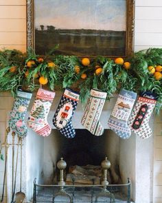 Christmas Mantle With Stockings Decor, No Fireplace Stocking Ideas, Stocking Aesthetic, Bauble Stocking, Stocking Fireplace, Moon Christmas, Diy Stockings, Needlepoint Stockings, Christmas Time Is Here