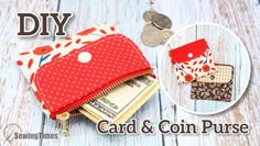 a purse with money inside and the words diy card & coin purse