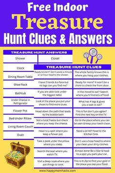 the free indoor treasure hunt clues and answers