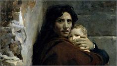 a painting of a woman holding a child