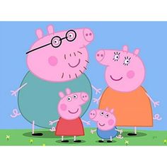 peppa pig family standing in the grass