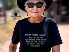 This funny age related t shirt is perfect for those who love a touch of sarcasm in their wardrobe. Featuring a sassy and hilarious quote, this tee is sure to get a laugh. Ideal for anyone with a sharp sense of humor, it's a must-have for adding some wit to your everyday look. Whether you're making a statement or just having fun, this shirt is the perfect choice. See more of our designs in our SARCASTIC-FUNNY section:  https://www.etsy.com/shop/UnicraftyDesigns?ref=dashboard-header&section_id=50415867 CHECK OUT MORE FOR OUR UNIQUE DESIGNS: unicraftydesigns.etsy.com SIZE & MATERIAL * Unisex T-shirt * Runs true to size * 100% cotton  HOW TO ORDER: *Please make sure to check all photos in the listing. *Choose your shirt colour and size. *Click add to cart. You can follow the same steps to add T Shirt Quotes, Sassy Shirts, Sassy Tee, Funny T Shirt Sayings, Shirt Quotes, Sarcastic Tees, Dashboard Header, Shirt Colour, Quote Tees