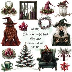 christmas witch clipart commercial use 300 dpi png files for scrapbooking