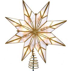 a lighted christmas tree topper with a star design on the top and spirals at the bottom