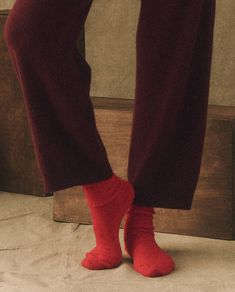 The Cashmere Sock. -- Bright Red – The Great. Maroon Pants, Red Socks, Cashmere Socks, Cashmere Hat, On Clouds, Bold Style, Winter Mode, Cashmere Wool, Looks Style