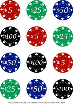 poker chips with the number twenty five and six hundred sevens on each one side