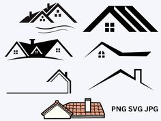 various types of roofs and chimneys in the shape of houses on a white background illustration