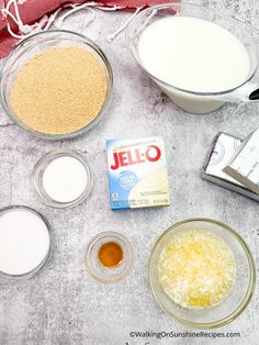 ingredients to make jello sitting on a table