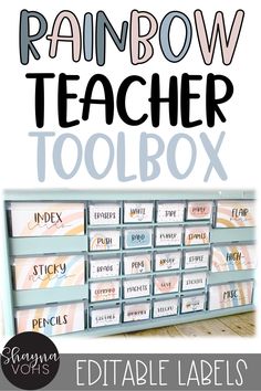 the rainbow teacher toolbox with labels on it