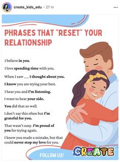 an image of a man hugging a woman with the words phrases that rest your relationship