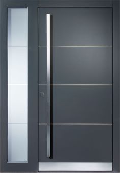 a modern steel door with frosted glass panels